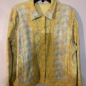 Isaac Mizrahi Yellow and Green Snake Print Jean Jacket